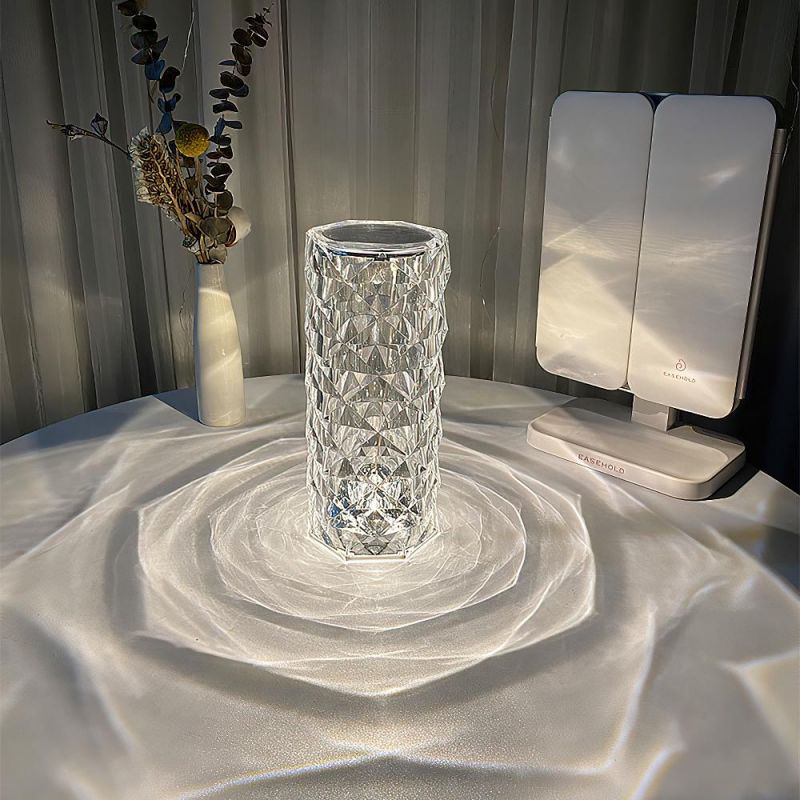 LED Crystal Table Lamp Touch Rechargeable Projector Rose Desk Lamp
