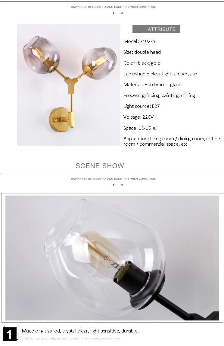Post Modern Magic Bean Double Head Glass Bubble Cover Villa Hotel Corridor Molecular Wall Lamp (WH-OR-95)