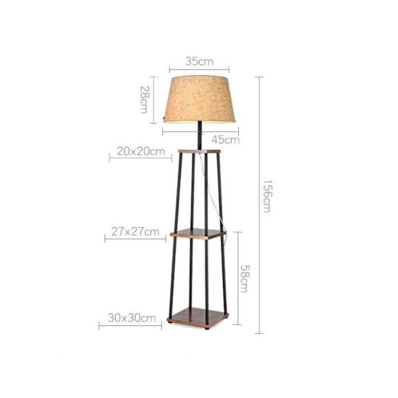 Shelf Wood Custom Floor Lamp with Fabric Shade for Indoor Decoration