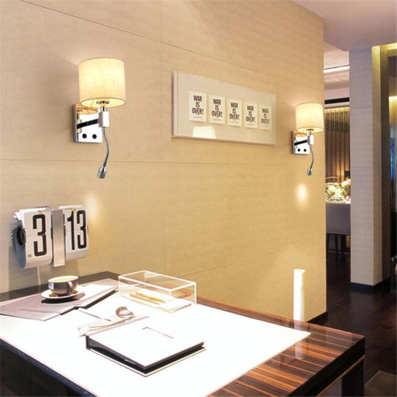 LED Wall Lights Bedside Wall Lamp Linen Lampshade Stainless Steel Base Modern Home Hotel Reading Lamp 220V Night Light