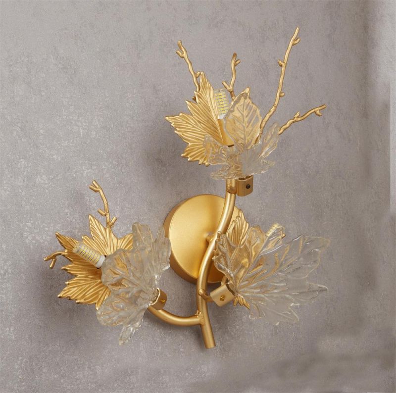2022 Meerosee Fancy Decorative Maple Leaf Lighting for Wall Restaurant Cafe Copper Brass Wall Sconce Light