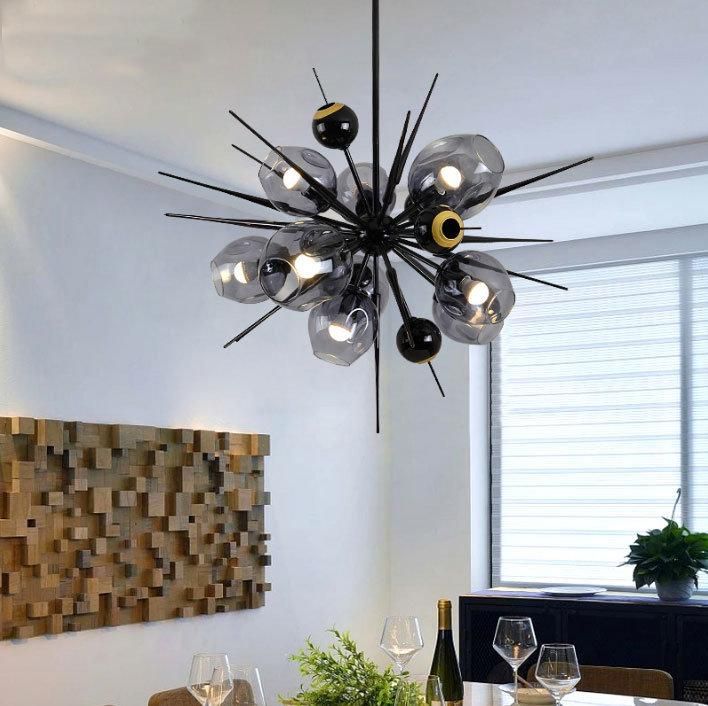 Simple Glass Ball Vintage Decorative Metal Smoky Pendant Lamp