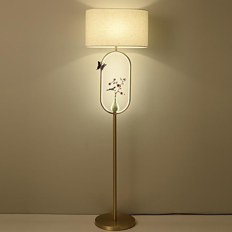 New Chinese Style Floor Lamp All Copper Living Room Bedroom Desk Light