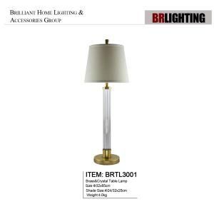 Brass and Crystal Table Lamp with off White Lamp Shade