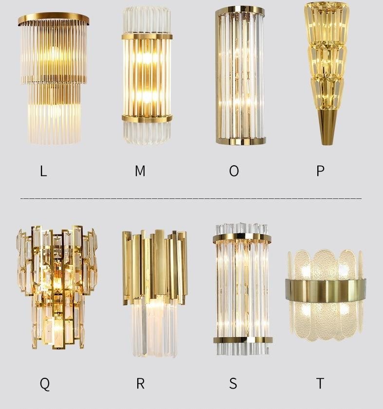 European Crystal Wall Sconce Golden Wall Lamp Indoor Lighting LED for Living Room with Glass Lampshade