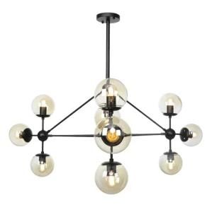 Popular Wholesale Classical Vintage Smoke Amber Glass Ball Pendant Lamp Black Chandelier Light