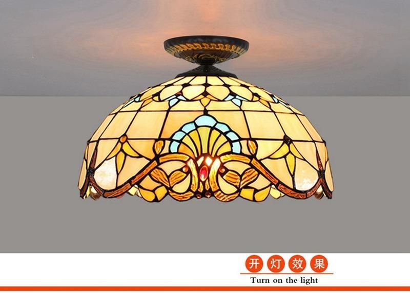 40cm European Style Baroque Tiffany Stained Glass Restaurant Flush Ceiling Light (WH-TA-16)