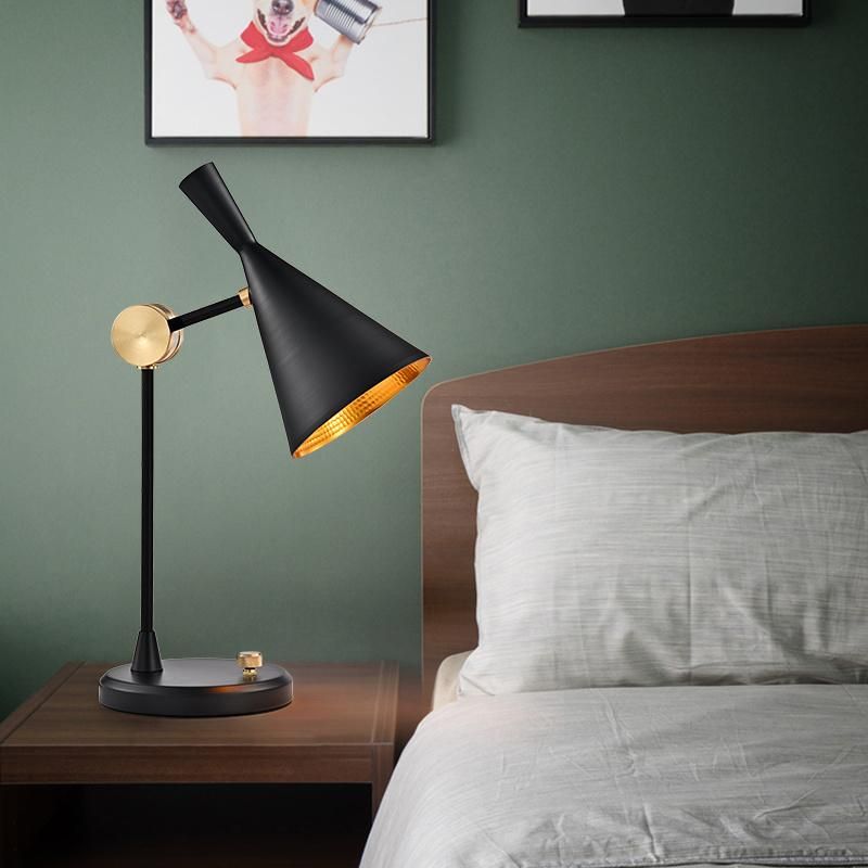 LED Table Lighting for Decorative Bedroom Bedside Industrial Study Room Aluminium Iron Cone Shape Modern New Vintage Desk Lamp Luxury Metal E27 Black Table Lamp