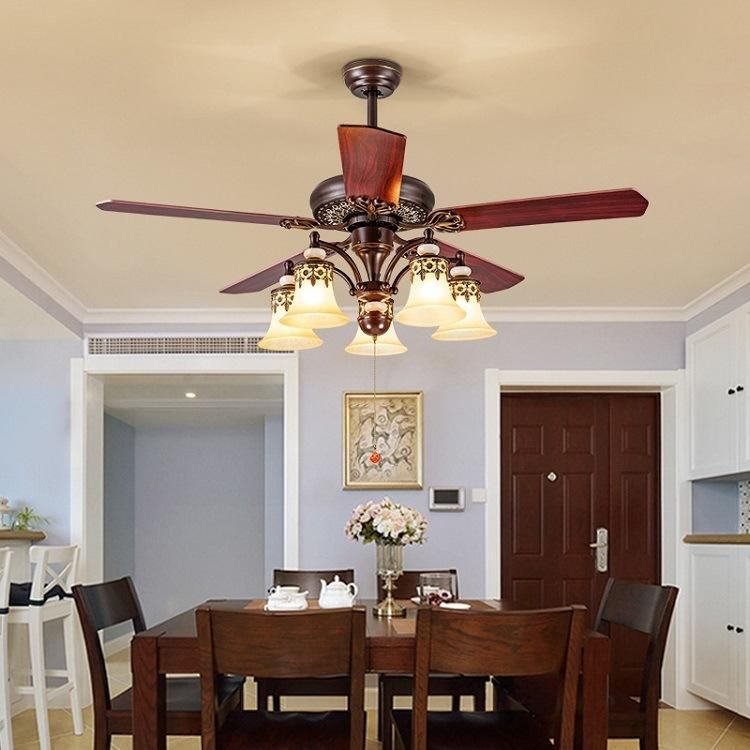 Vintage Wood and Metal Mute Home Minimalist Living Room Dining Room Fan Light Ceiling Lights Chandelier
