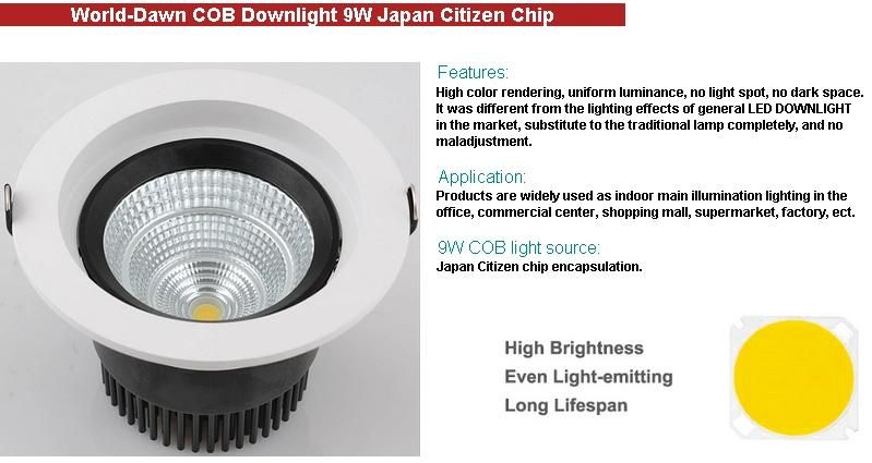 9W Recessed LED Ceiling COB LED Downlight