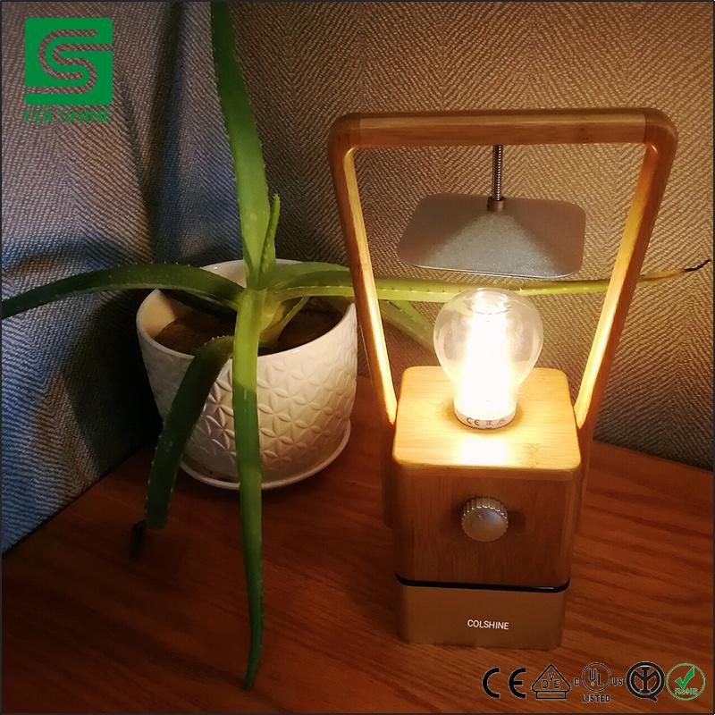 Vintage Table Light, Bamboo Lighting with USB Charger