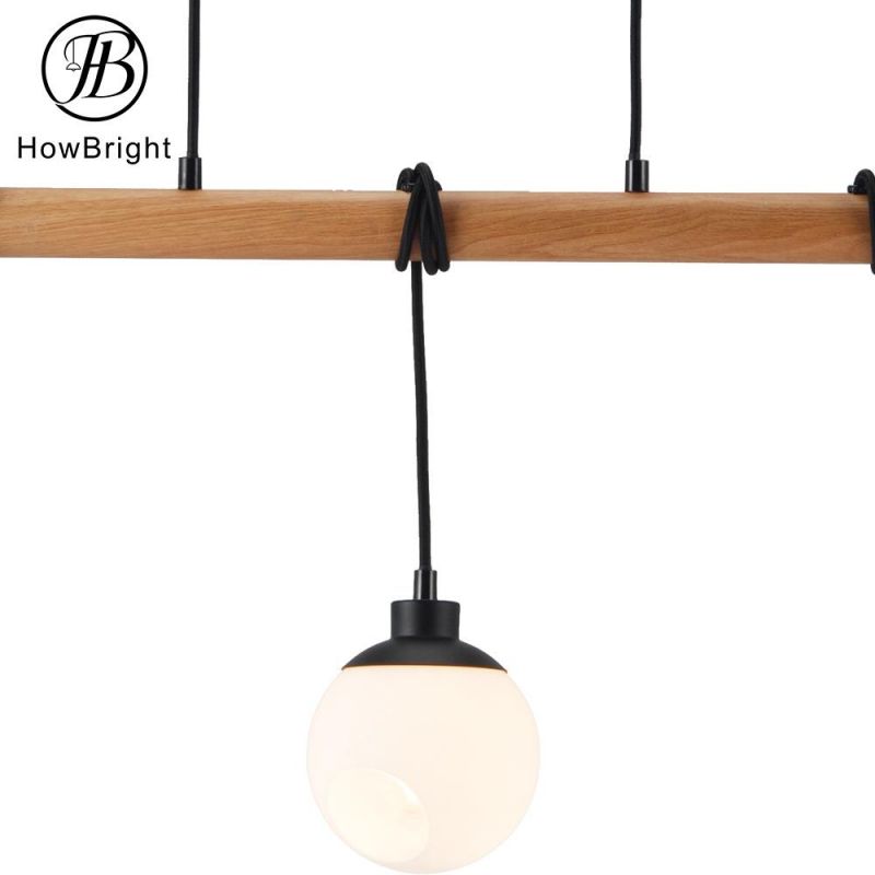 Industrial Nordic E14 Retro Indoor Lighting Lampara Colgante De Barra Decorative Ceiling Lamp Black Chandeliers Ball Glass Wooden Hanging Light 3 Lamps Light