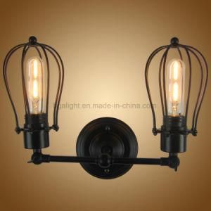 E27 Vintage Black Cage Two Lights Wall Mounted Sconces for Bedroom, Living Room
