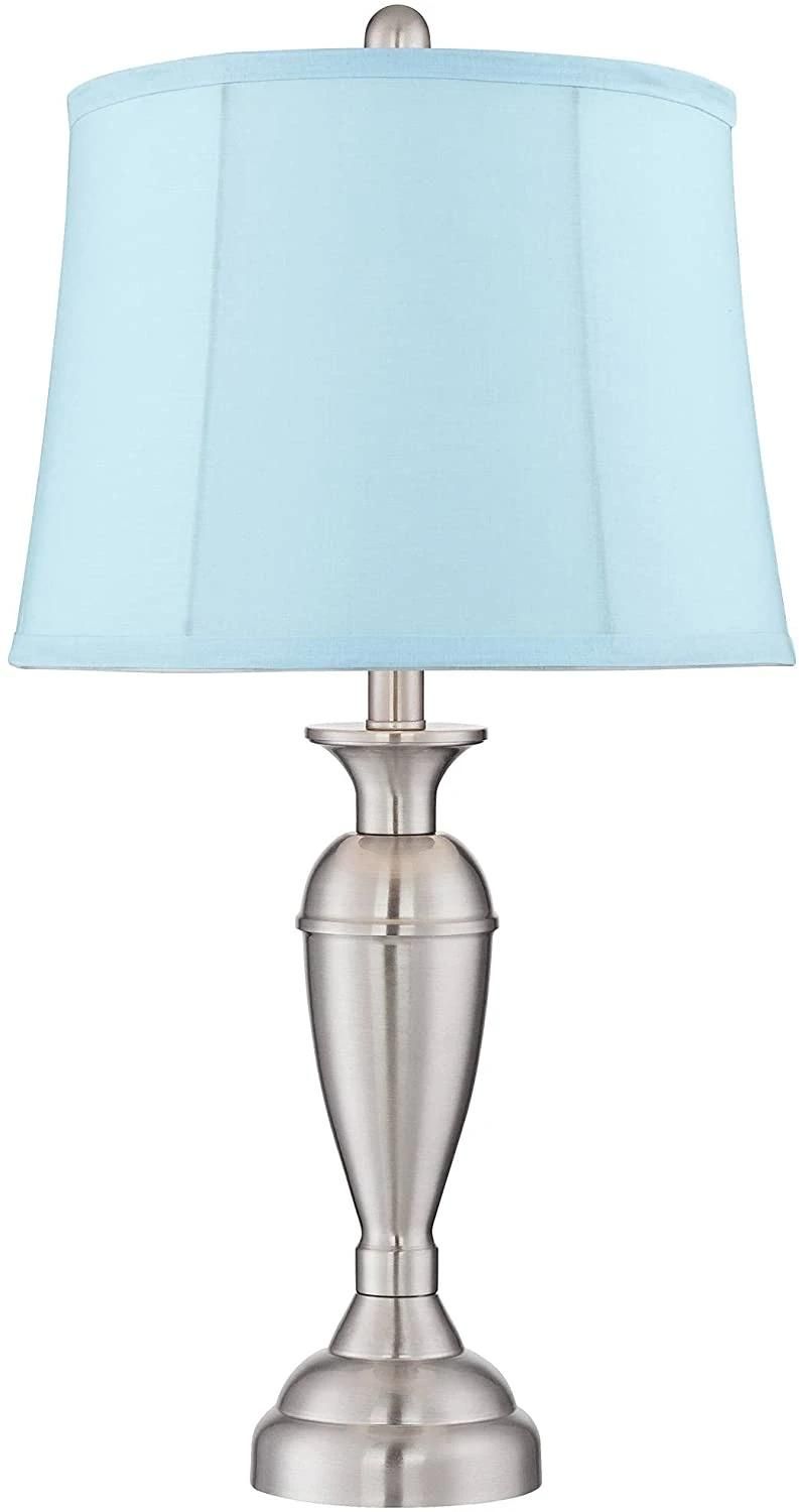 Blair Contemporary Modern Style Brushed Nickel Silver Metal Drum Shade LED Light Bulb Table Lamps for Living Room Bedroom House Bedside Nightstand Lighting