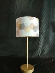 Plated Brass Finish Table Lamp with Fabric Print Lamp Shade