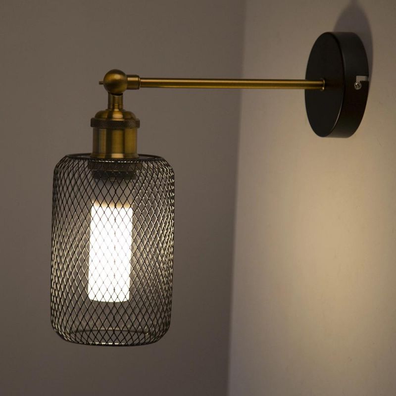 Vintage Iron Net Wall Lamp Black Metal Cage Wall Lights Bedroom Bedside Lamp (WH-VR-98)