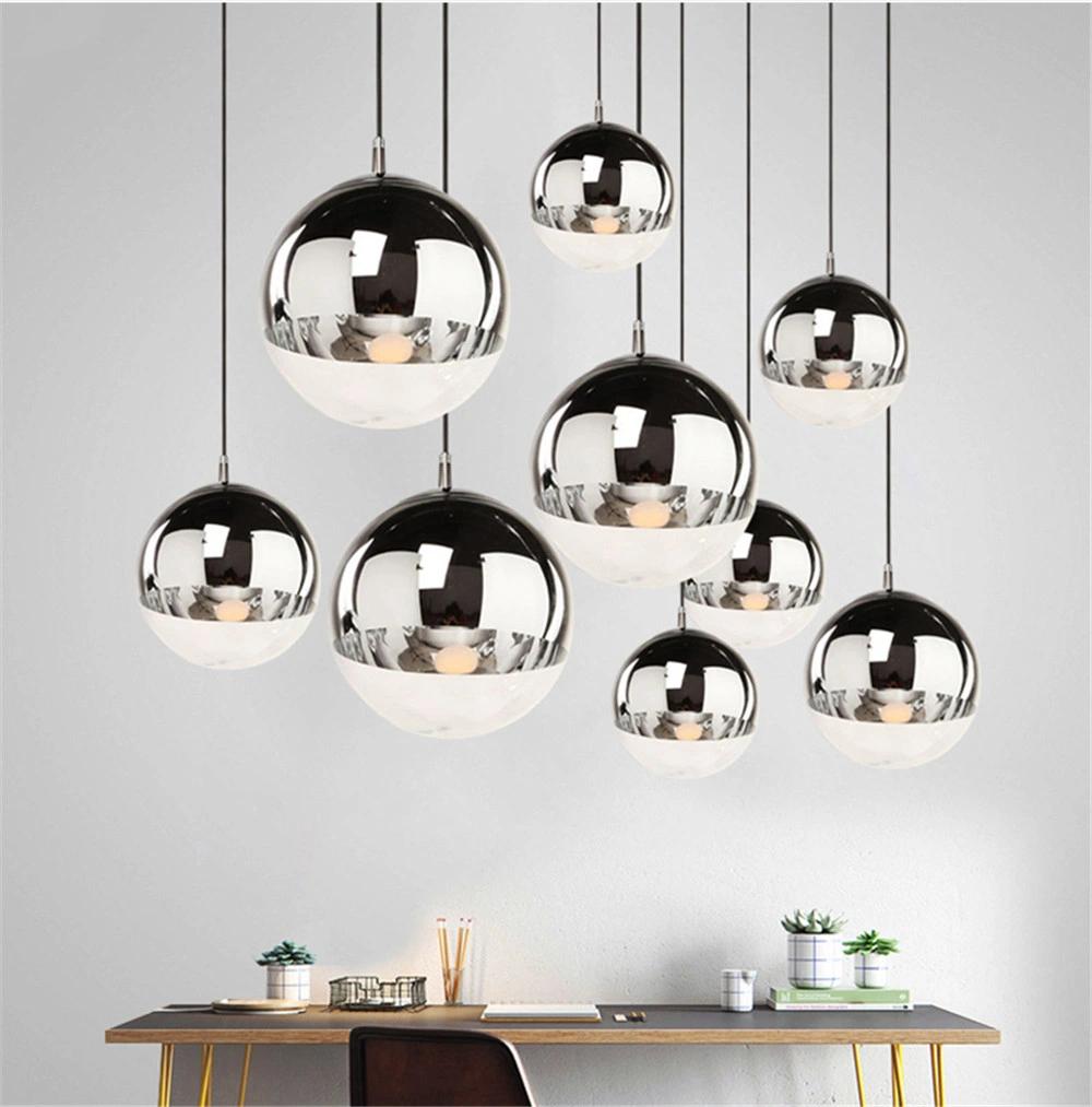 Modern Pendant Lights Silver Mirror Ball Pendant Lamp Globe Glass LED Lamp Living Room Bedroom Home Kitchen Hanging Lamps