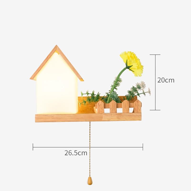 Solid Wood LED Bedroom Light with Switch, Living Room Wall Light
