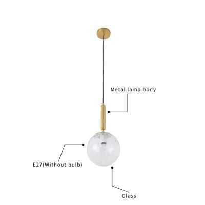 China Manufacture Metal Glass Transparent Single Ball Hanging Lamp Round Iron Chandelier Ceiling Light E27 Indoor Pendant Light