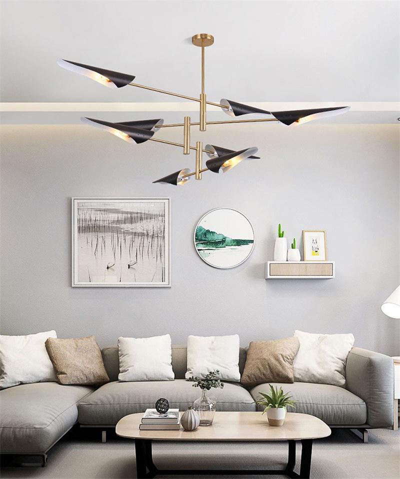 Nordic Postmodern Simple Creative Living Room Dining Room Lamps Atmosphere Metal Inclined Mouth Industrial Wind Aircraft Art Chandelier