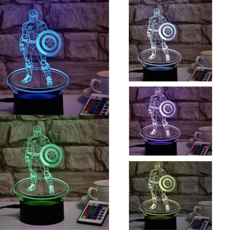 3D Illusion Captain America Desk Lamp Dimmer Lamps Study Light Table Lamp, 3D LED Night Light Kids Desk Lamp Bedroom Decoration Esg15676