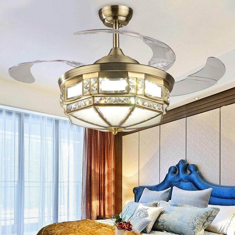 Luxury Crystal Chandelier Fancy Hotel Pendant Light Ceiling Fan with Lights