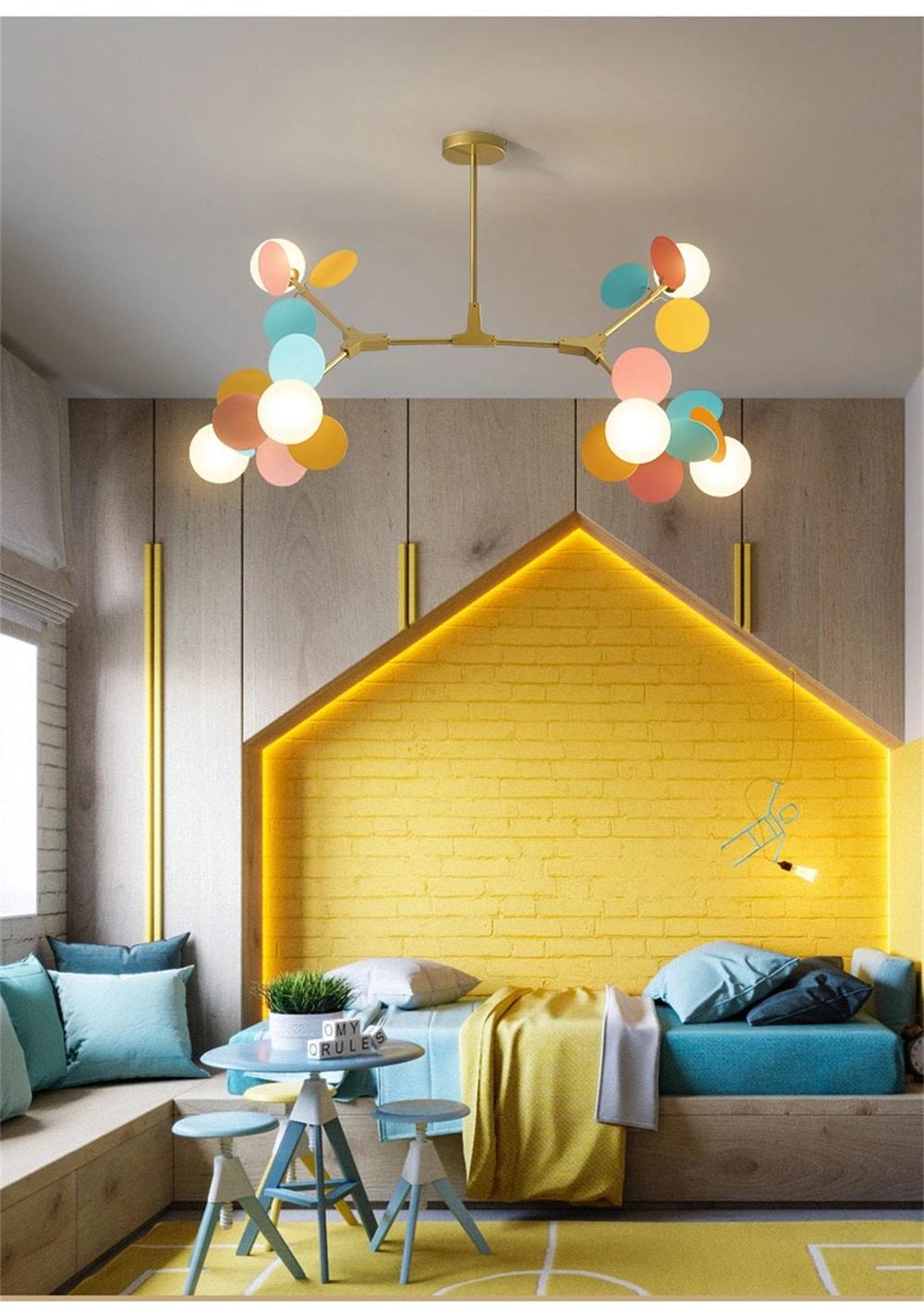 Modern LED Lamp Children′s Bedroom Color Chandelier Nordic Living Room Dining Room Glass Ball Luster Golden Molecular Chandelier