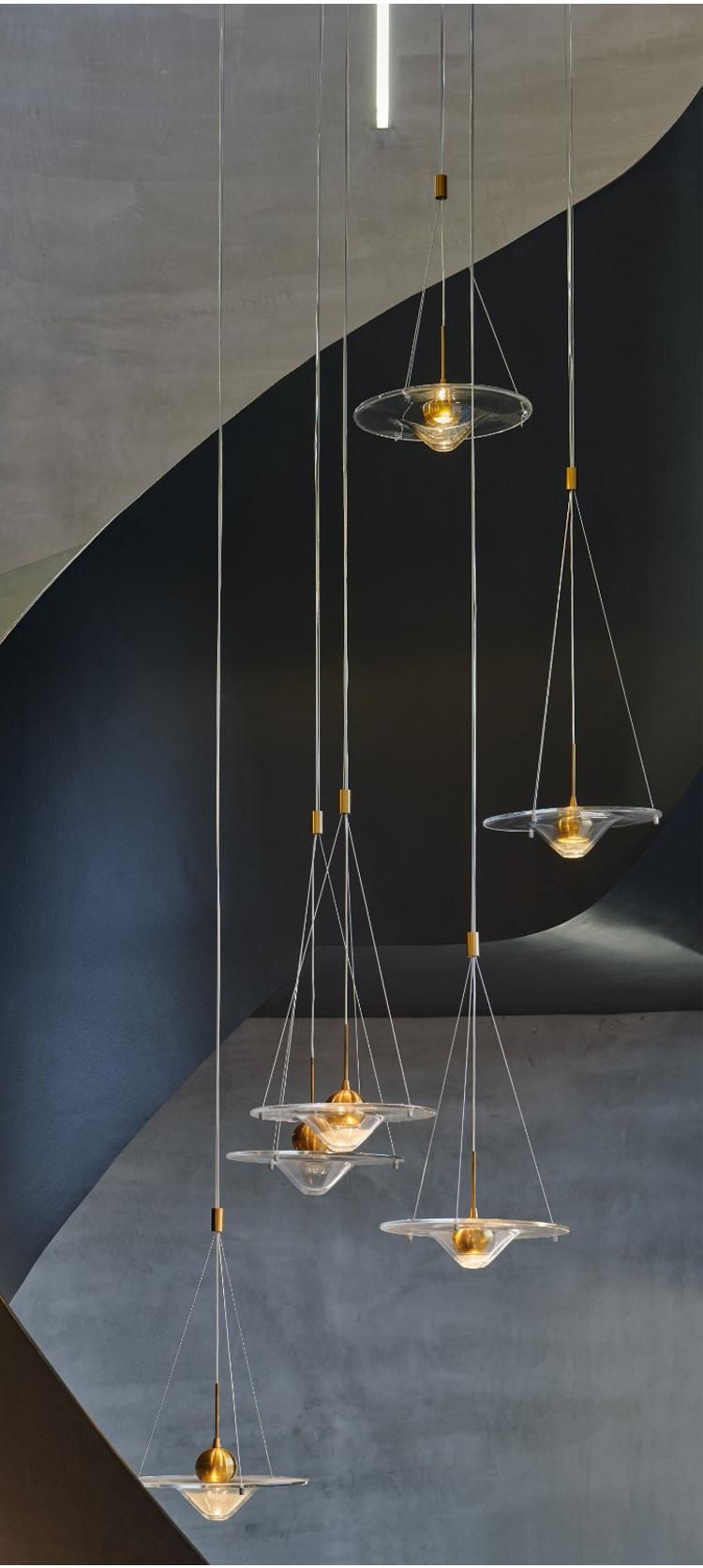 Large Custom Glass Chandelier Long Stair Pendant Light