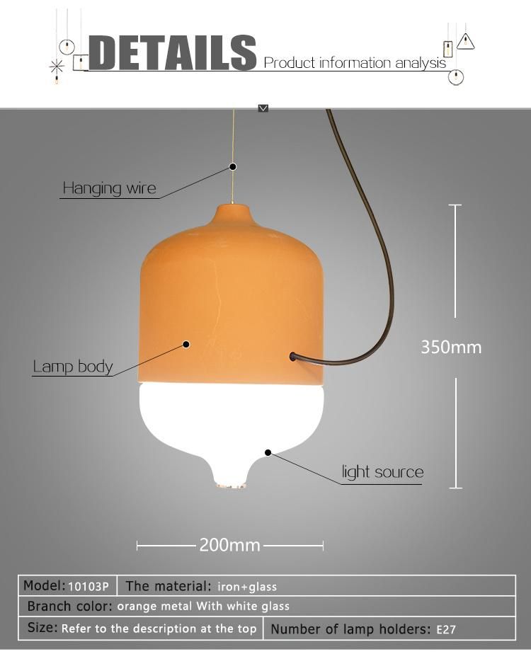 Orange Metal with White Glass Pendant Lamp