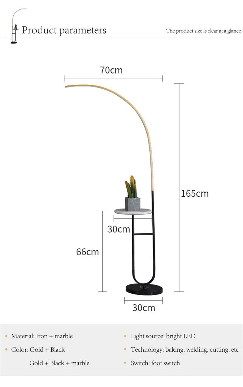 LED Nordic Indoor Modern Curved Vertical Gold Curved Floor Lamp