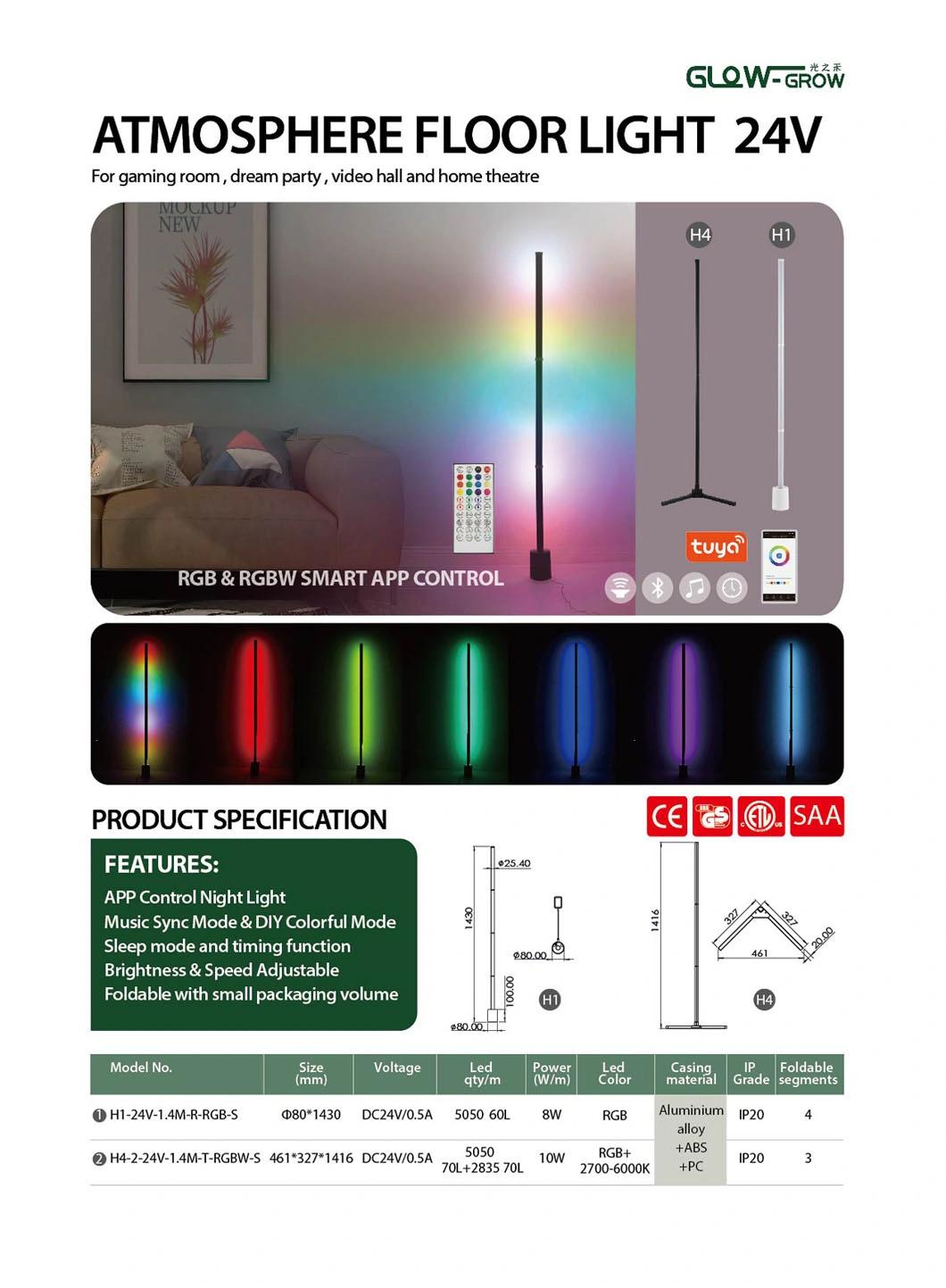 Music Sync Colorful Atmosphere Decoration Corner Floor Lamp for Living Room with Smart APP and Remote Control Color Changing Mood Lighting