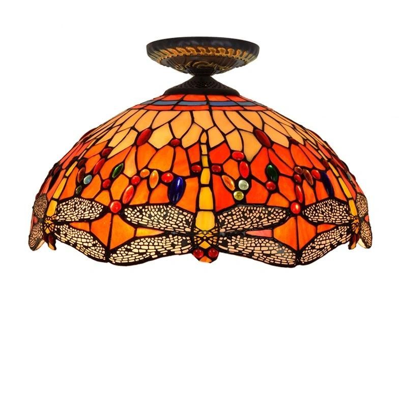 Red Chandelier Dragonfly Tiffany Stained Glass Restaurant Bedroom Aisle Balcony Ceiling Lamp (WH-TA-18)