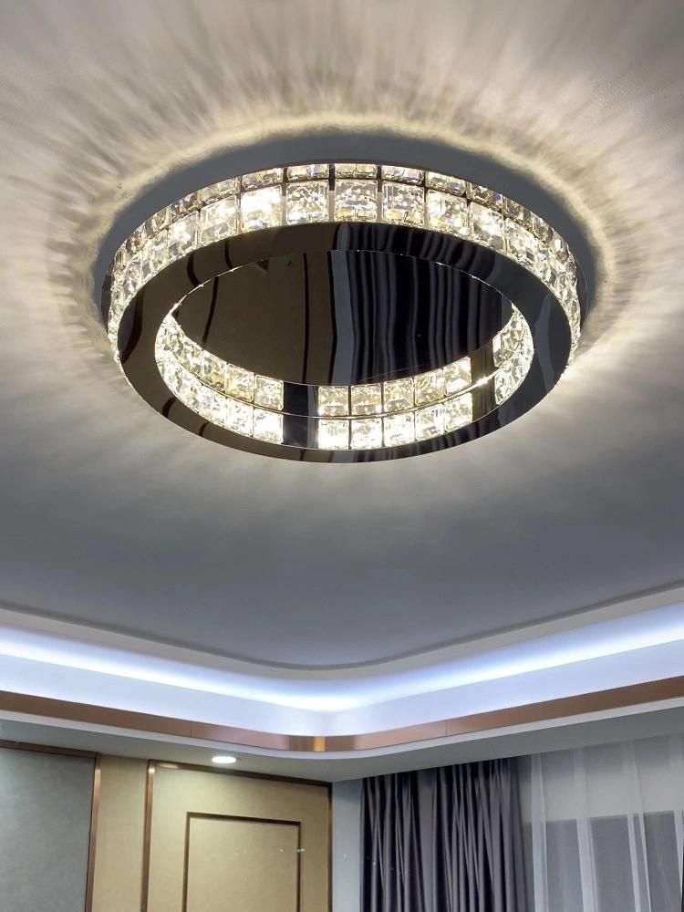 Modern Living Room Lamp Dining Room LED Ceiling Lamp Black Round Crystal Lamp (WH-CA-59)