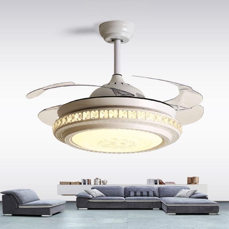 Modern Retractable LED Ceiling Fans Light with Remote Control 42 Inch Vintage Chandelier LED Light Fan for Home ABS Ceiling Fan