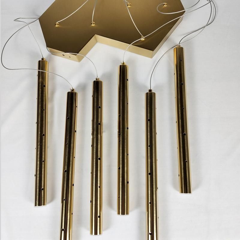 Simple Modern Stainless Steel Tube Living Room Dining Room Villa Staircase LED Chandelier Pendant Lighting