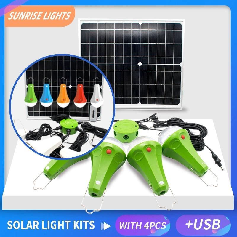 25W/11V Solar Panel with Four Rechegable Solar Camping and Home Power System of Lighting 5W Solar Bulbs 5m Cable