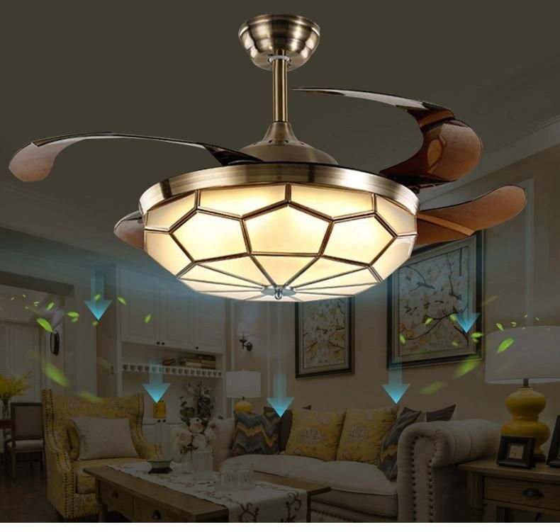 Retractable Ceiling Fan Light with Invisible Blades and Remote Control 3 Color Changes