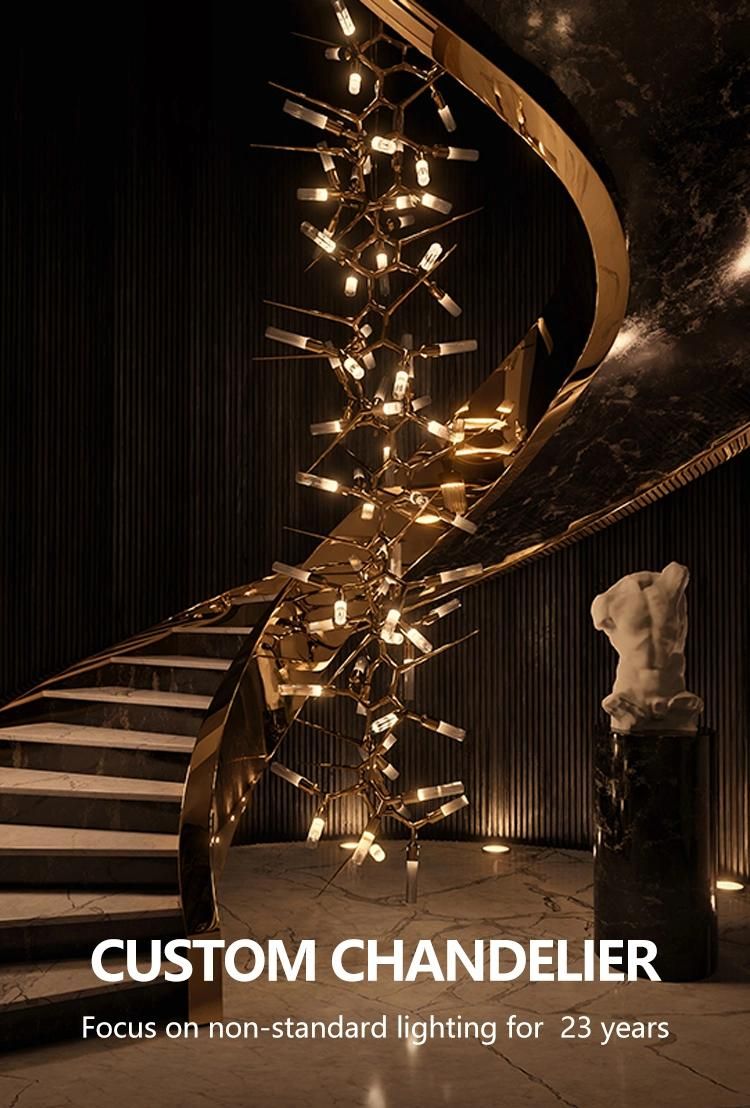 Nordic Style Custom Big Lamp Modern Stair Luxury Stainless Steel Chandelier Lighting