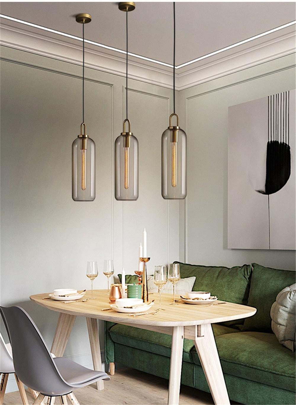 American Retro Decor Glass Pendant Lights Industrial Loft Bedroom Kitchen Hanging Lighting Art Smoke Glass Suspension Lights