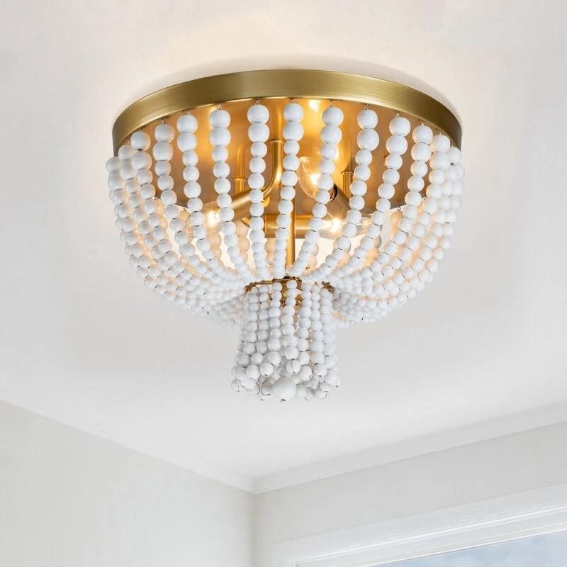 American Country Wooden Bead Ceiling Lamp Bedroom Children′s Room Creative Retro Iron Round Balcony Aisle Ceiling Lamp