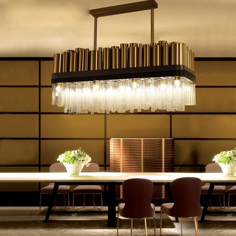 Postmodern Luxury Fashion Glass Titanium Stainless Steel Restaurant Chandelier