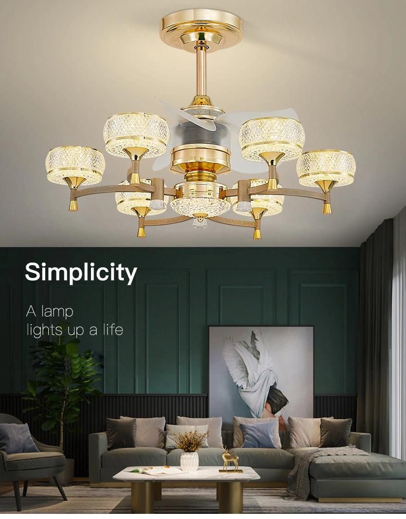 Modern Gold Copper Glass Ball LED Ceiling Fan Lamp Remote Control Ceiling Fan Lights