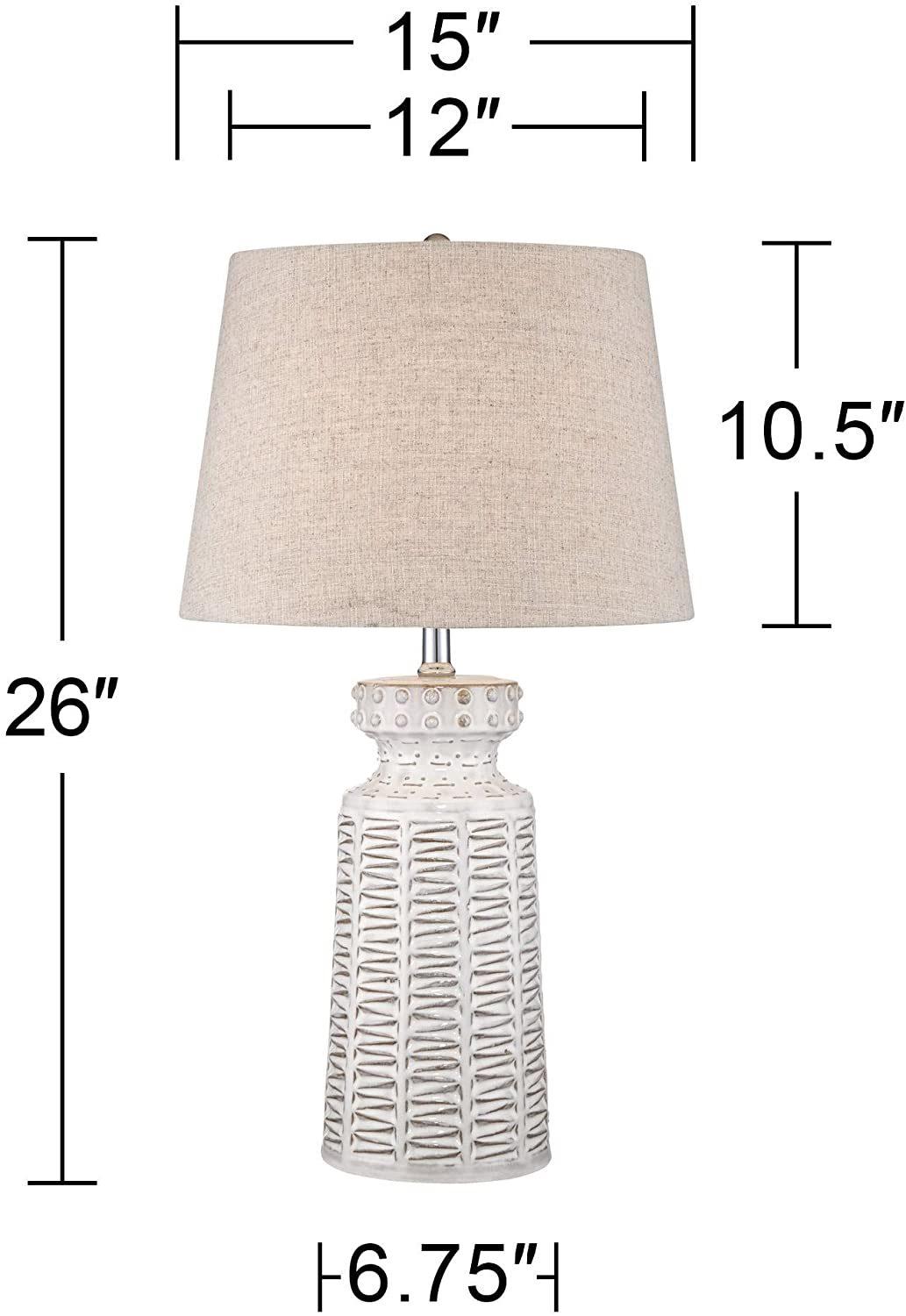 Helene Vintage Country Cottage Table Lamps Set of 2 Ceramic Rustic White Glaze Beige Linen Drum Shade for Living Room Bedroom House Bedside Nightstand Home Offi