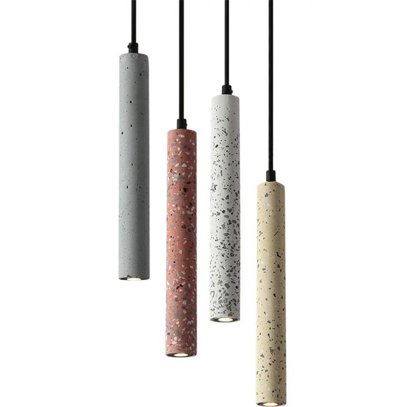 Postmodern Long Pendant Light Industrial Tube Terrazzo Cement Lights for Bar Cafe Loft Concrete pendant Lamp (WH-AP-117)