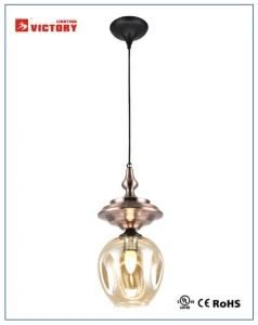 Modern Copper and Amber Glass Decorative Hanging Pendant Lamp
