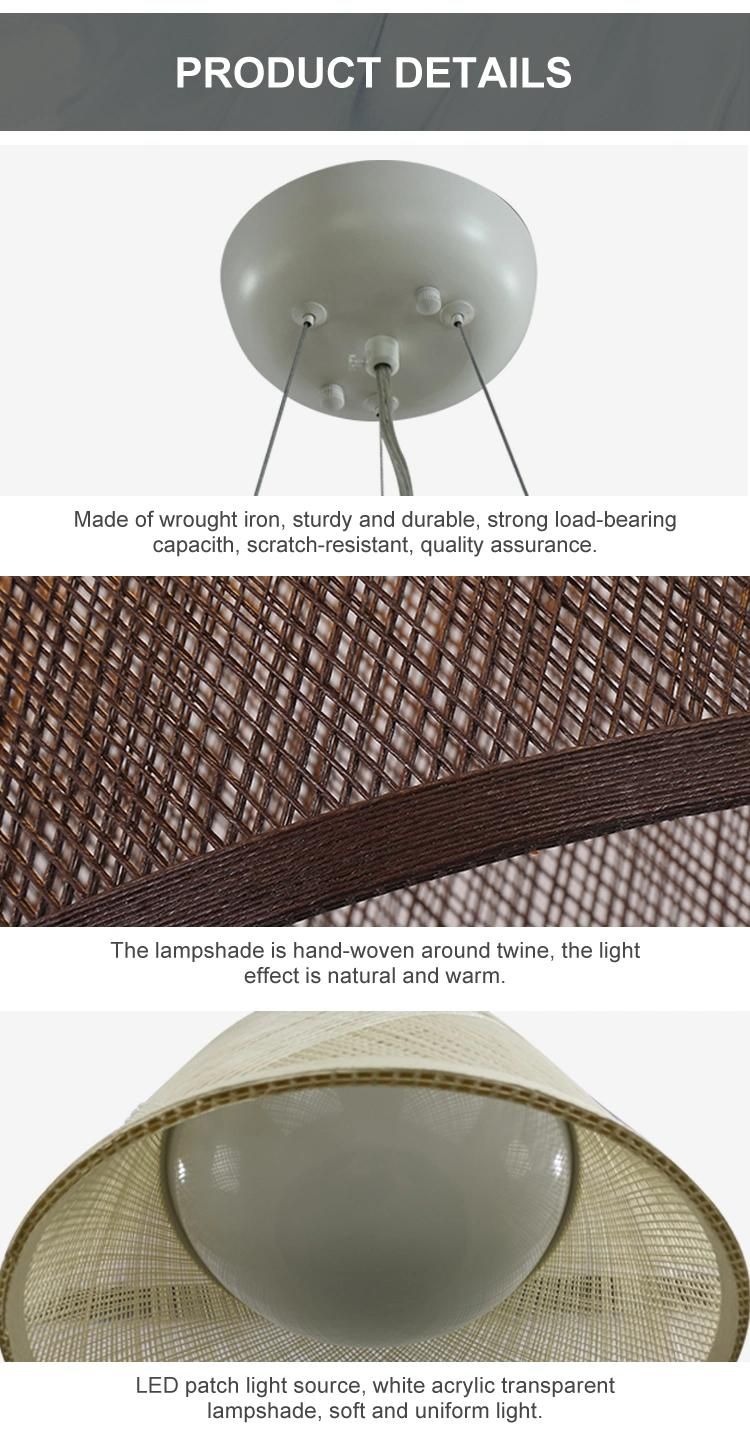 Modern Cylinder Light Decoration LED Chandelier Twine Linen Industrial Hanging Lamp Shade Bamboo Light Pendant