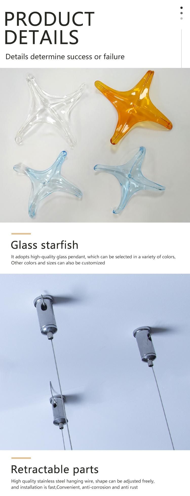 Glass Starfish Shape Decorative Exhibition Dining Hall Long Stair Custom LED Chandelier Lamp