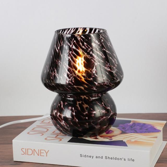 Striped Mushroom Mini Table Lamp Swirl Glass Lamp Study Bedside