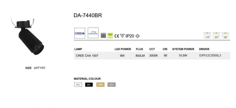 New Design 9W 15W CREE COB LED Ceiling Recessed Commercial Office Embedded Spotlight Downlight