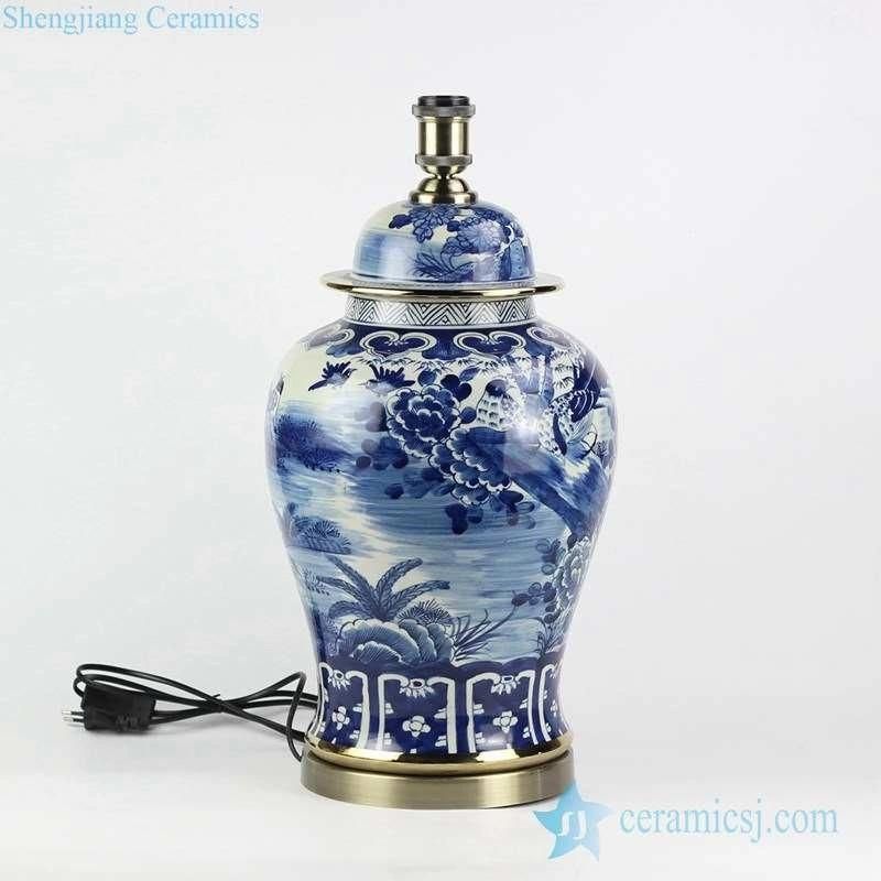 Cobalt Blue and White Porcelain Bird Floral Pattern Ceramic Reading Table Lamp